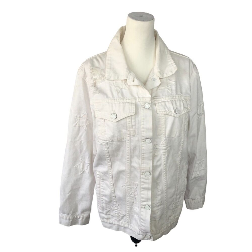 Rails White Knox Stars Women's American Flag Hand Painted Denim Jean Jacket Sz L